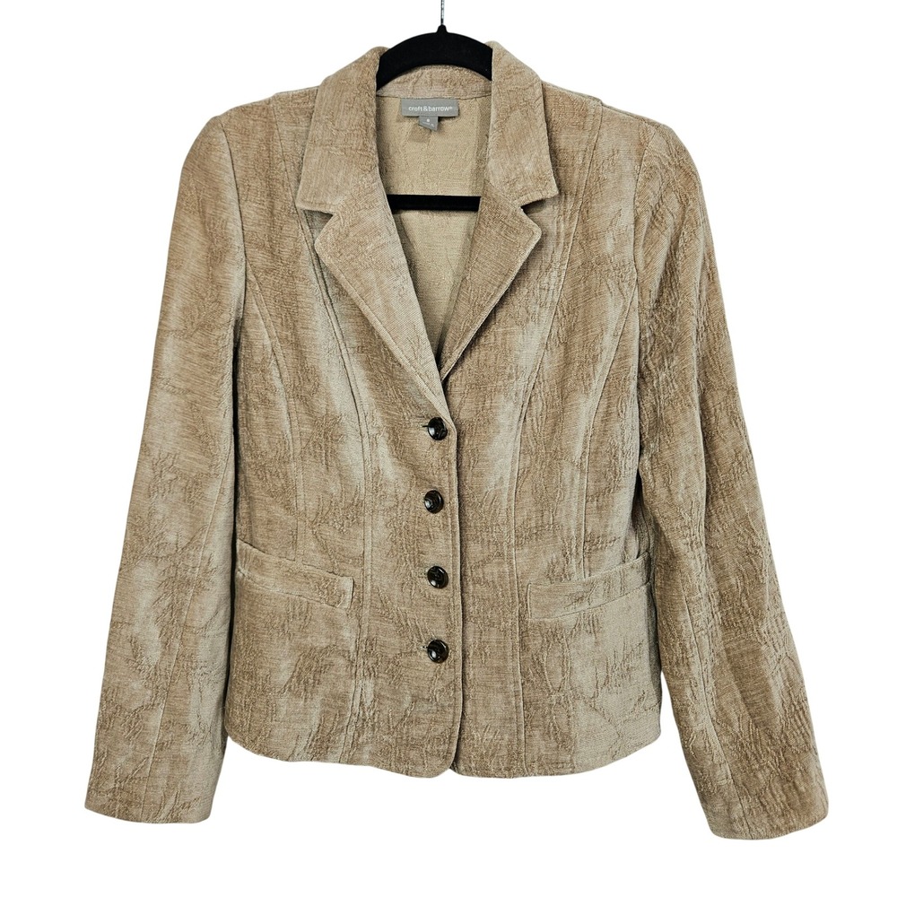 Croft & Barrow Tan Textured Chenille Button Blazer 8/Med Academia Neutral Career